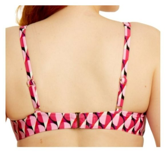 Bikini Swimsuit Top Pink Black White Geometric Print V-Wire Woman's S 4/6 LR112 - Picture 5 of 8